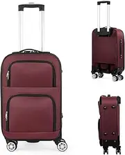 [HarmonyBliss] Lightweight 20-inch Spinner Carry On Suitcase - Airline Approved Softside Luggage, Red, 20", Modern, Red, 20", Modern