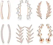 [LOYALLOOK] 6 Pairs Ear Cuffs Hoop Climber Earrings for Women CZ Leaf Crawler Stud Earring Ball Arrow Cuff Earrings Set