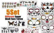 BenRan Day Of The Dead Temporary Tattoo,5 Sheets,Halloween Mask,Skull,Cats