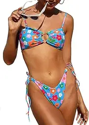 [BIKINX] Sexy High Cut String Floral Bikini Sets Cute Underwire Swimsuits for Women Push Up 2 Piece Bathing Suits