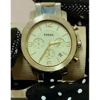 在飛比找蝦皮購物優惠-FOSSIL  復古金 經典大錶徑三眼 手錶 腕錶 不鏽鋼鍊