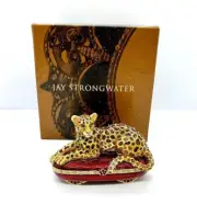 Jay Strongwater Rare Handcrafted Leopard Box Cast metal Hand enameled New in Box