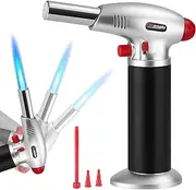 Enhanced Butane Torch, Refillable Kitchen Torch Lighter, Fit All Butane Tanks Blow Torch with Safety Lock and Adjustable Flame for Creme, BBQ, Baking, Soldering, Jewelry(Fuel Not Included) Black