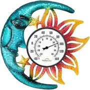 Multi Indoor Outdoor Thermometer, Celestial Sun Moon Decor Wall Thermometer for Patio, Outside, Indoor, Home, Garden, Room, Window, Greenhouse, (15 inch)