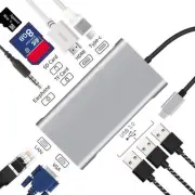 USB HUB C 10 in 1 Type C Adapter Dock 3 USB 3.0 Port 4K HDMI 1080P VGA RJ45 E...