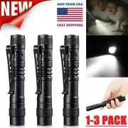 3x LED Mini Flashlight High-power High-lumen Tactical Pen Light with Clamp USA
