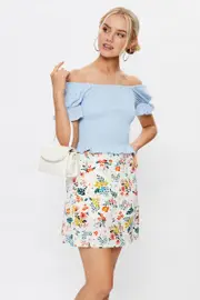 Print Front Split Mini Skirt - Size 12, Women's Trial Skirt