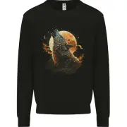 A Howling Wolf in the Moon Light Kids Sweatshirt Jumper