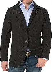 [Generic] Men Blazer Knit Cardigan Shawl Collar Button Knit Cardigan Slim Fit Cable Knit Button Down Cardigan Sweater