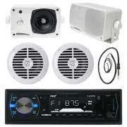 Bluetooth Pyle Marine USB Black Radio, 5.25" Speakers,3.5" Box Speakers, Antenna