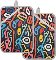 Large Pot Holders Heat Resistant Multicolored Lines Potholders for Kitchens with Pocket Hot Pad Holder Oven Mitts 2 Pack