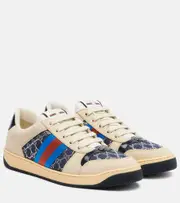 [Gucci] Gucci Screener GG leather-trimmed denim sneakers AU 3 multicoloured