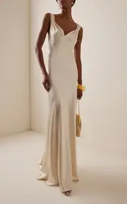 [Monique Lhuillier] Draped Crepe-Satin Gown