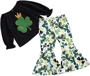 [OATIPHO] Comfortable Cotton Fabric Elastic Waistband Round Neck St. Patrick's Day Shamrock Girls Clothing Set