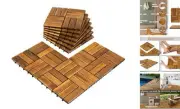 Pack of 10 Deck Tiles - 12"x12" Interlocking Natural Solid Acacia Wood for