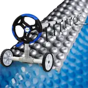 AURELAQUA Cover Pool Roller and 10x4m Solar Blanket 500 Micron, Blue/Silver