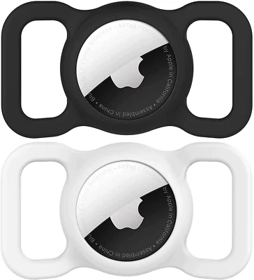 Airtag Dog Holder Apple GPS Tracking Waterproof Pet Collar Black&White 2 Pack