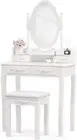 Alohappy Makeup Vanity Set with Mirror & Stool for Girls, Vanity Table and Stool
