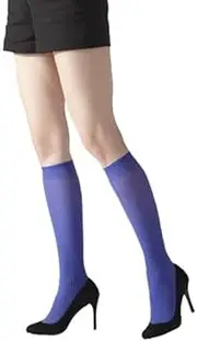 [Silver Legs] Knee High Socks with Ribbed Texture, Semi-Opaque, 4 Bright Colour Options, UK Shoe Sizes 3-8