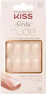 KISS Salon Acrylic Press On Nails, Nail Glue Included, 'Cashmere', French, Medium Size, Squoval Shape, Includes 28 Nails, 2g Glue, 1 Manicure Stick, 1 Mini File