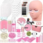 Qinzave Lashes Kit for Eyelash Extension Beginners 470PCS Professional Lash Mannequin Head Practice Kit with Everything Lash Glue Lash Shampoo Lash Fan, Lash Extension Supplies for Practice Training