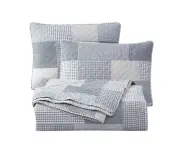 Pre-Washed Checkered Stripe Quilt Set , Plaid Patchwork Bedspread Coverlet Set