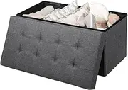 Giantex 80 cm Fabric Foldable Storage Ottoman, Toy Chest with Removable Storage Bin, Footrest Shoe Bench with Padded Seat for Living Room, Bedroom, Hallway & Entryway (Dark Grey)