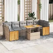 Patio Furniture Sets 8 Piece Garden Sofa Set with Cushions Beige Poly Rattan Acacia