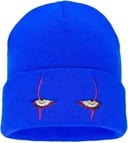 [HUIYAO] Zgboaht Embroidered Scary Eyes Knit Beanie Hat Dancing Clown Wool Watch Cap Stretch Cuff Hats for Men Women Kids