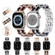 For Apple iWatch Serie 8/7/6/SE/5/4/3/2 41 45mm 40 44mm Leather Metal Band Strap