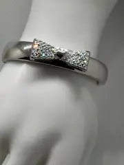 New Betsey Johnson In Box Bow Pave Crystals Cuff Hinged Bangle Bracelet Costume
