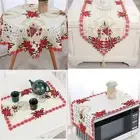 Christmas Tablecloth Xmas Embroidered Floral Dining Table Cloth Runner Washable