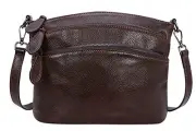 HESHE Leather Crossbody Bags Purses for Women Small Functional Multi Coffee