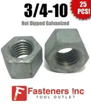 (Qty 25) 3/4-10 Low Carbon Grade 2 Finished Hex Nuts Hot Dipped Galvanized
