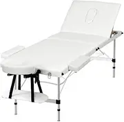 Zenses Massage Table, 65cm Portable Aluminium Massages Therapy Bed Headrest Chairs, Folding 3 Fold Beauty Spa Waxing Bounes Cover Covers Carry Bag, White