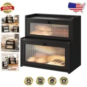 Large Corner Bread Box with Frosted Glass Top - Elegant Kitchen Storage Solution