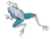 Crystal Elements Pearlescent Blue Green Leaping Frog Toad Pin Brooch