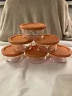 6 PYREX Clear GLASS ROUND Storage Bowls Orange 1 CUP #7202-P w/Lid #7202-PC NEW