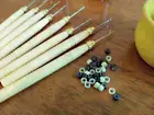 Hair Threading Needle Hook Tool & 6 Silicone Crimp Beads Large Sz 6 Color Beads