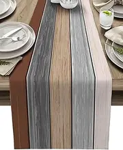Farmhouse Cotton Linen Table Runner Retro Rustic Barn Wood Texture Ombre Ground Color Brown Grey Non-Slip Rectangle Party Table Decorations for Kitchen ,Home ,Dining Table ,Outdoor,13X36 Inches