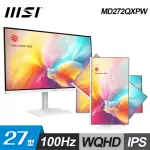 【MSI 微星】27型 MODERN MD272QXPW 100HZ 美型螢幕 白色