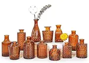 SUPMIND 12Pcs Glass Bud Vase Set, Small Dark Brown Flower Vase for Centerpieces, Bud Vases in Bulk, Mini Vintage Vase for Rustic Wedding Decorations（Amber）