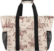 [sanluoli] Tote Bag Collapsable Beach Tote Sandproof Canvas Car Tote Bag, Vintage Cowboy Horse Beige, 1 size