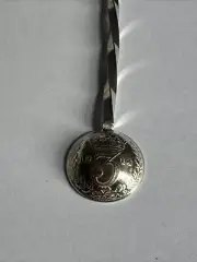 CONDIMENT SPOON KING GEORGE V THREEPENCE COIN HAND MADE SILVER SALT SPOON 1914