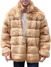 [Qolkmuiy-GJ] Mens Winter Short Faux Fur Coat Luxury Shaggy Faux Fur Jacket Warm Thicken Furry Parka Overcoat