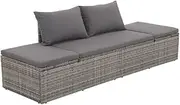 vidaXL Grey Poly Rattan Garden Bed with Adjustable Sides - Outdoor Lounge Bed with Cushion and Pillows, Easy Assembly, Durable and Comfortable