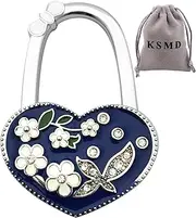 KSMD Variety Design Purse Hooks for Table and Bars,Portable Purse Hanger Organizers Hooks Handbag Pocketbook Holder Bag Storage for Desk,Foldable Folding Purse Table Hook Hanger (Blue Heart Shape)