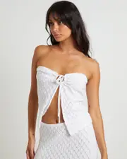 Josie Crochettie Tie Front Top in White