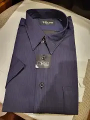 Varon Dress Shirt, Short Sleeve, Dark Blue 16 1/2
