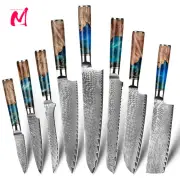 Professional Damascus Kitchen Knife Set VG10Steel Chef Knife Meat Cleaver Peeler